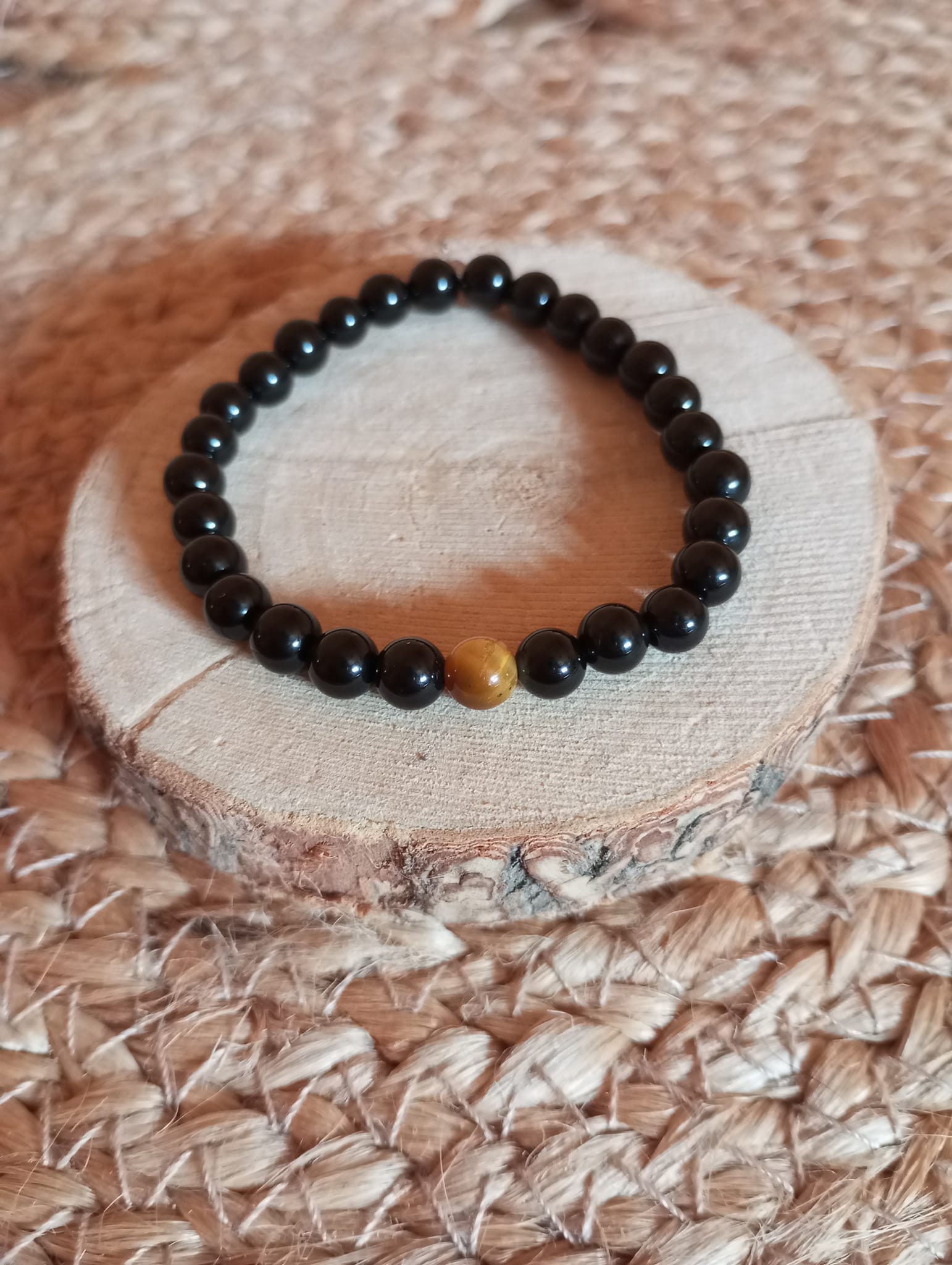 Bracelet Onyx noir et Oeil de tigre