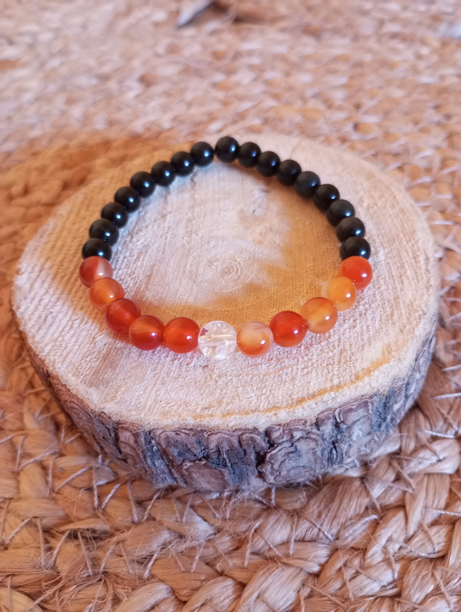 Bracelet Obsidienne oeil céleste , Cornaline et Cristal de roche