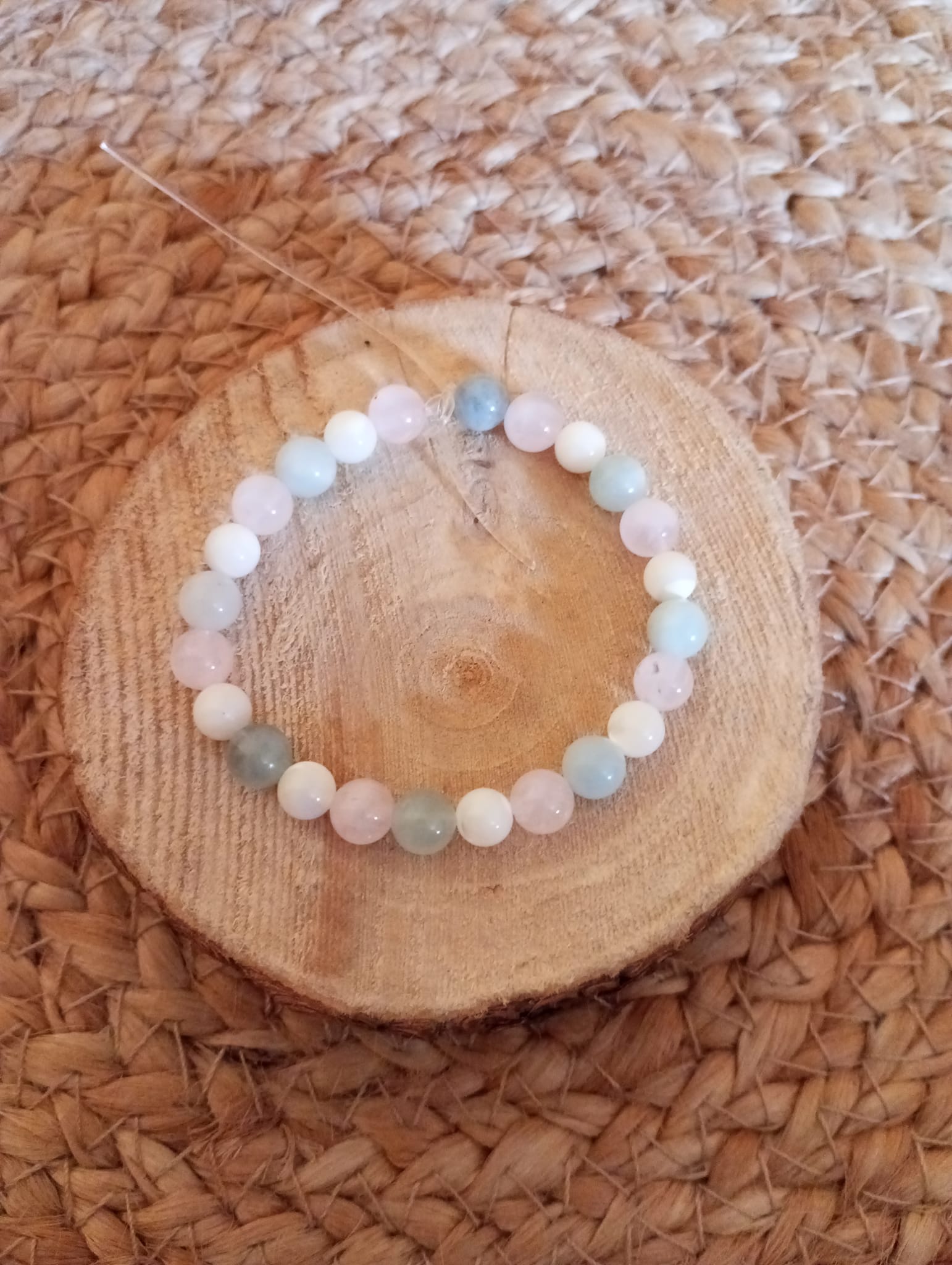Bracelet de Nacre, Quartz rose et Aigue-marine