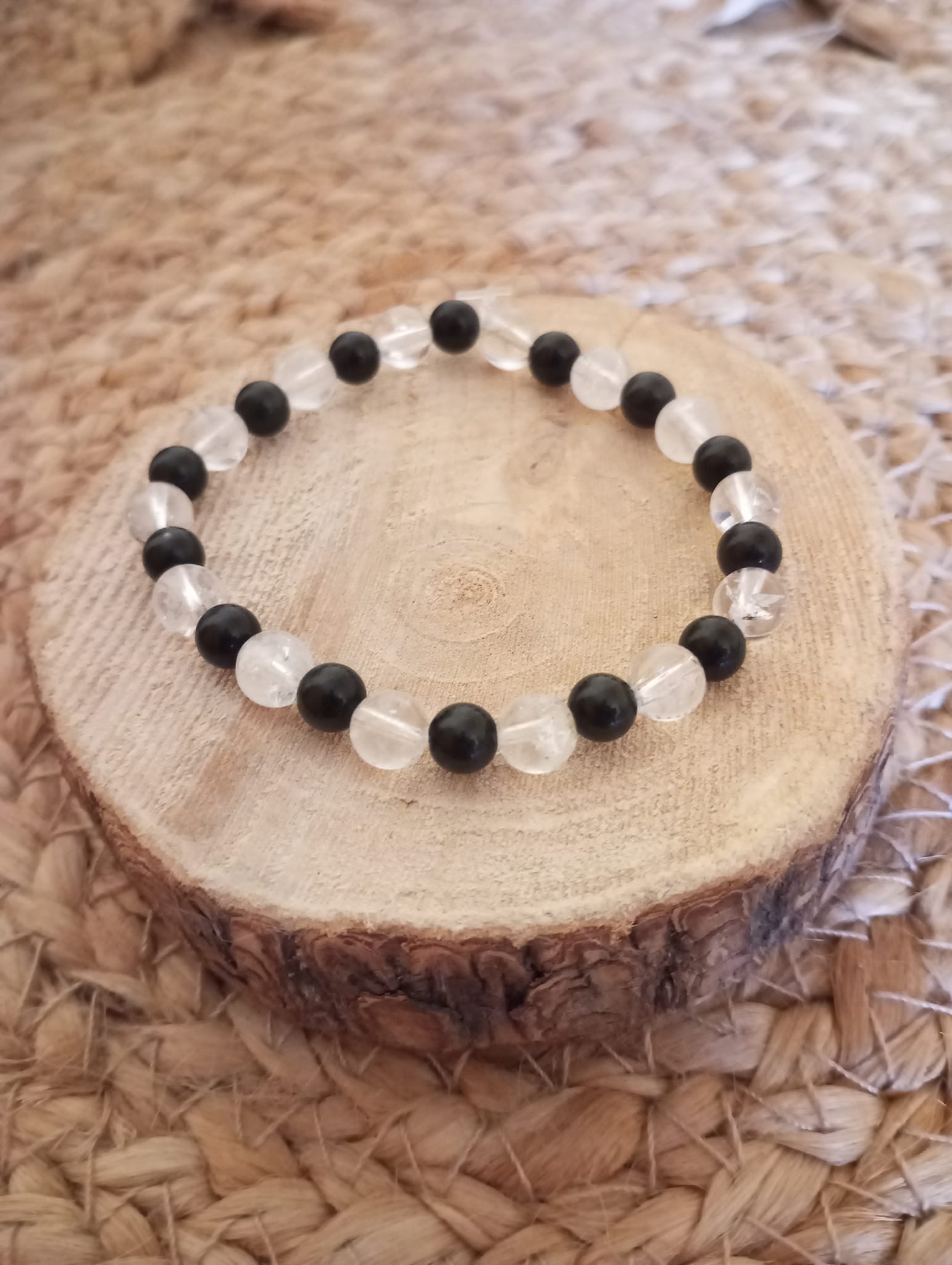 Bracelet Obsidienne oeil céleste et Cristal de roche