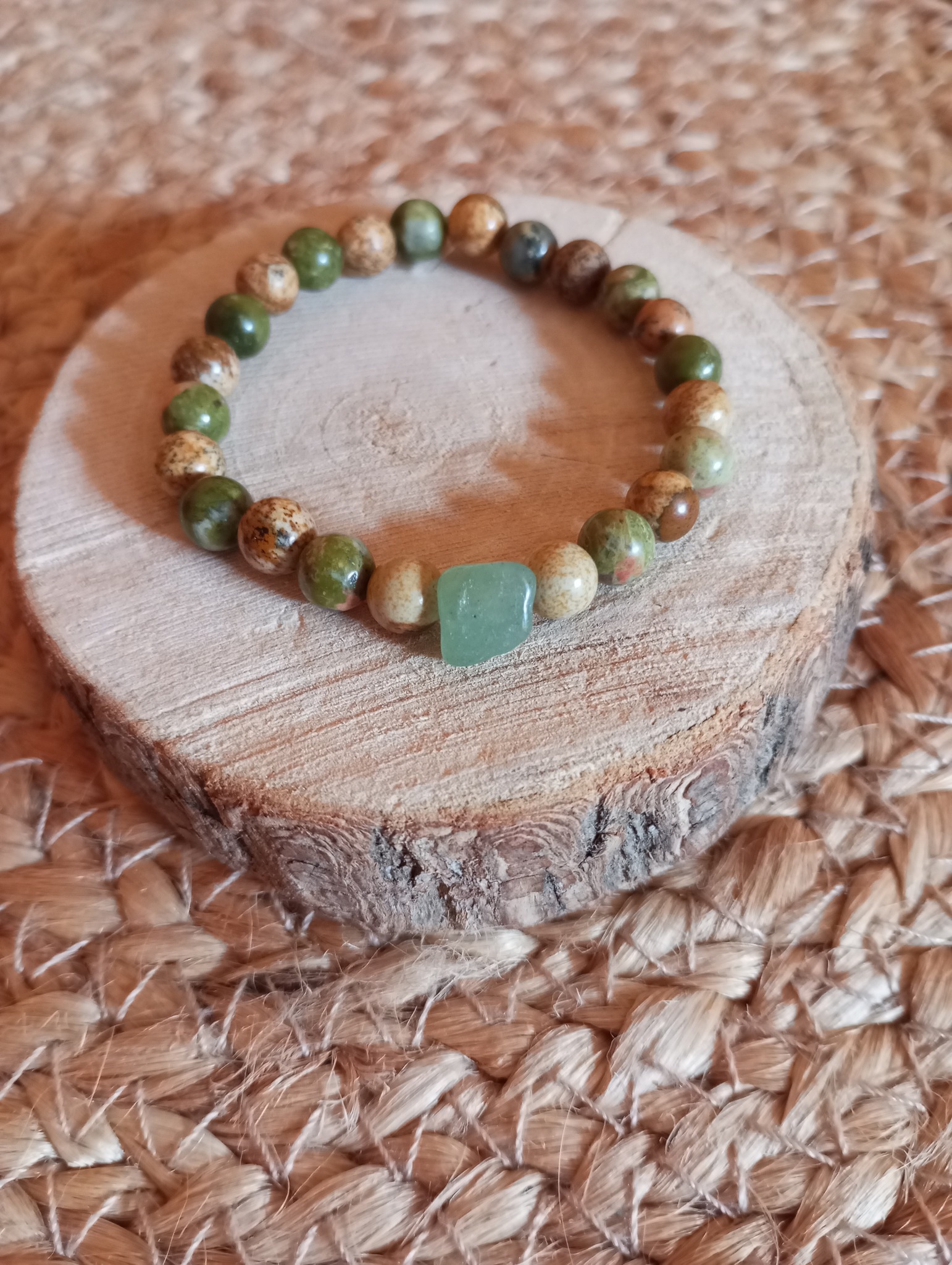 Bracelet de Jaspe paysage, Unakite et pierre d'Aventurine