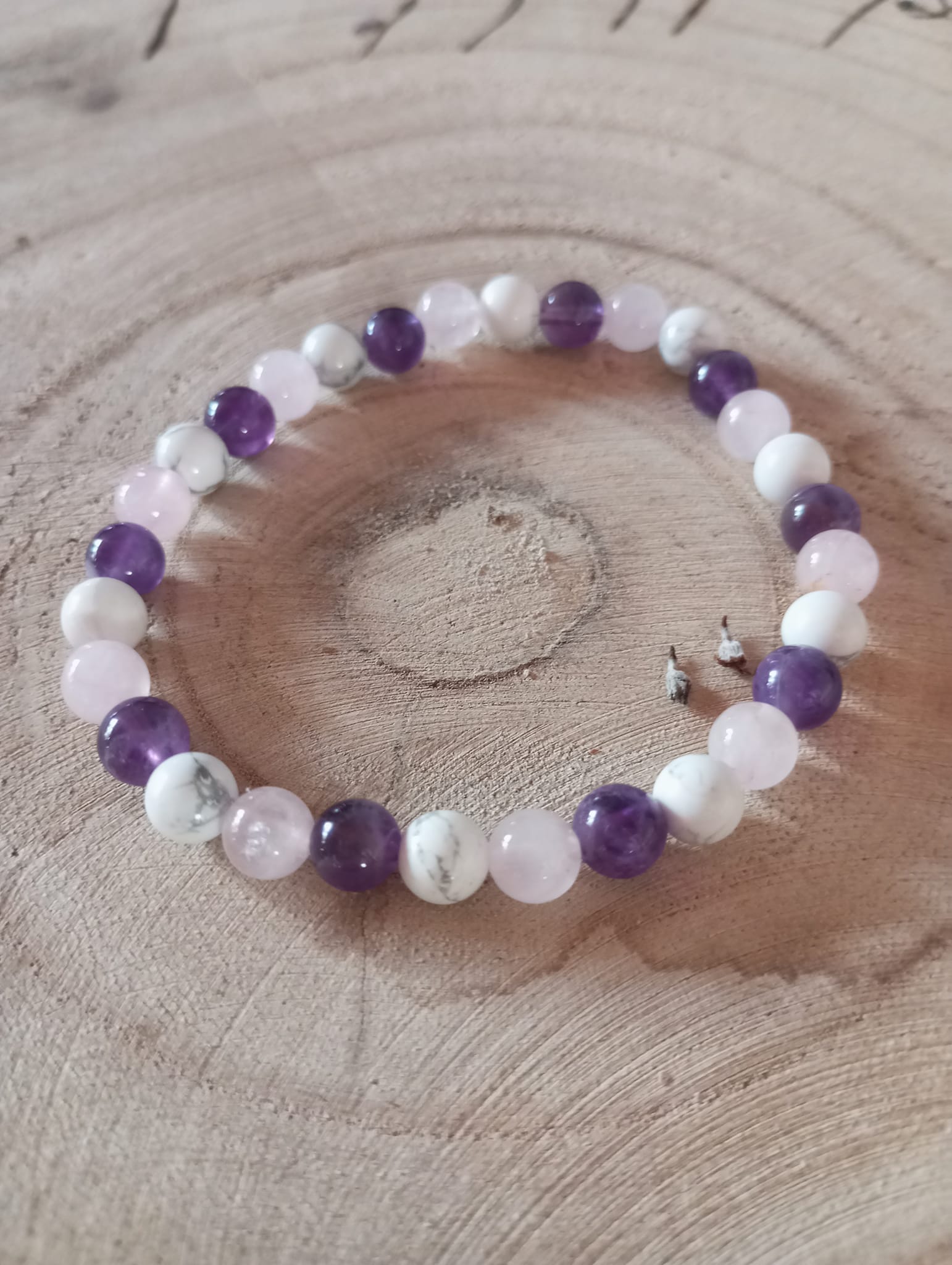 Bracelet Améthyste, Howlite et Quartz rose
