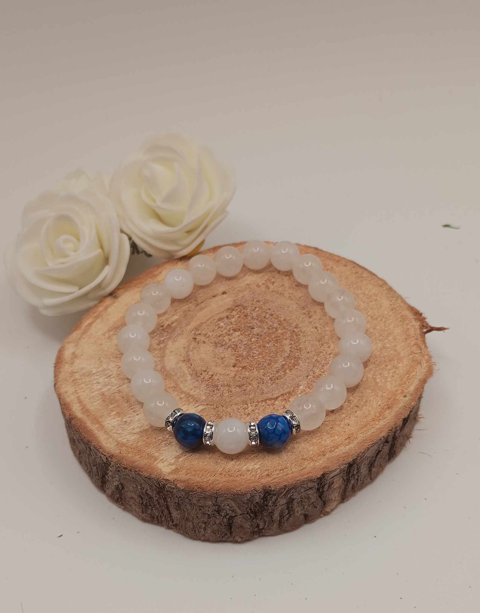 Bracelet Agathe veine de dragon bleu et Cristal de roche (8mm)