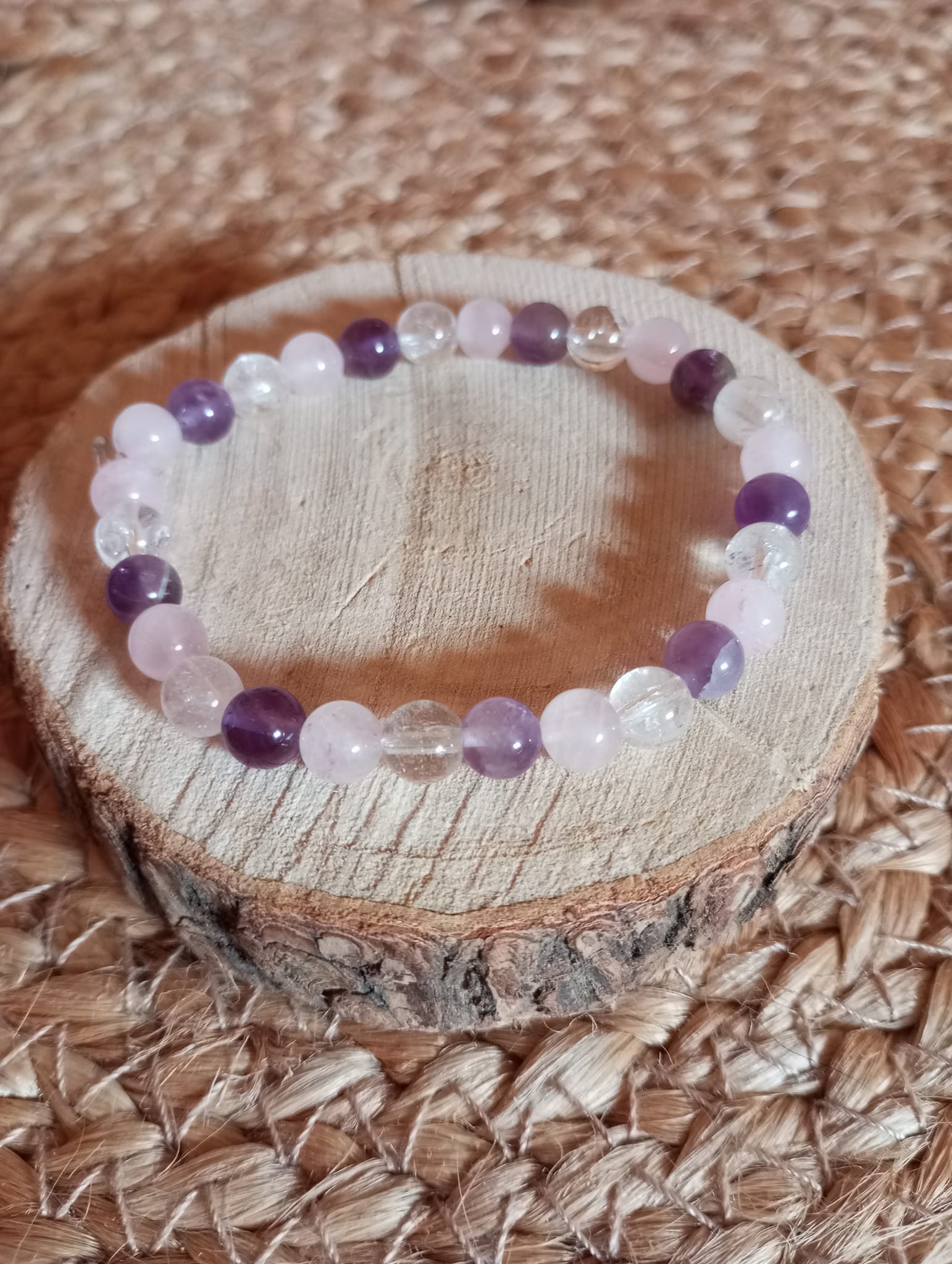 Bracelet Améthyste, cristal de roche et Quartz rose