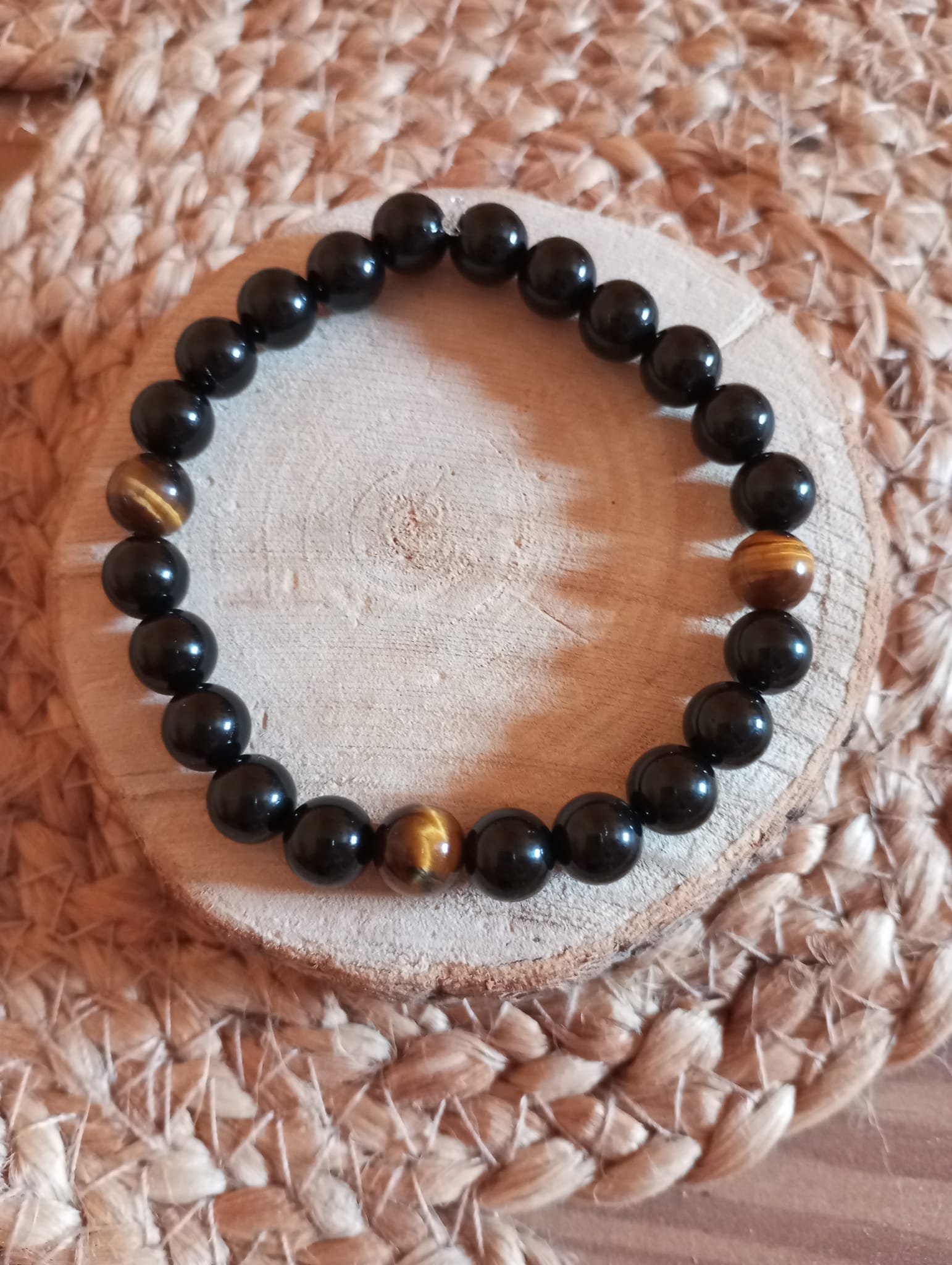 Bracelet Onyx noir et Oeil de tigre