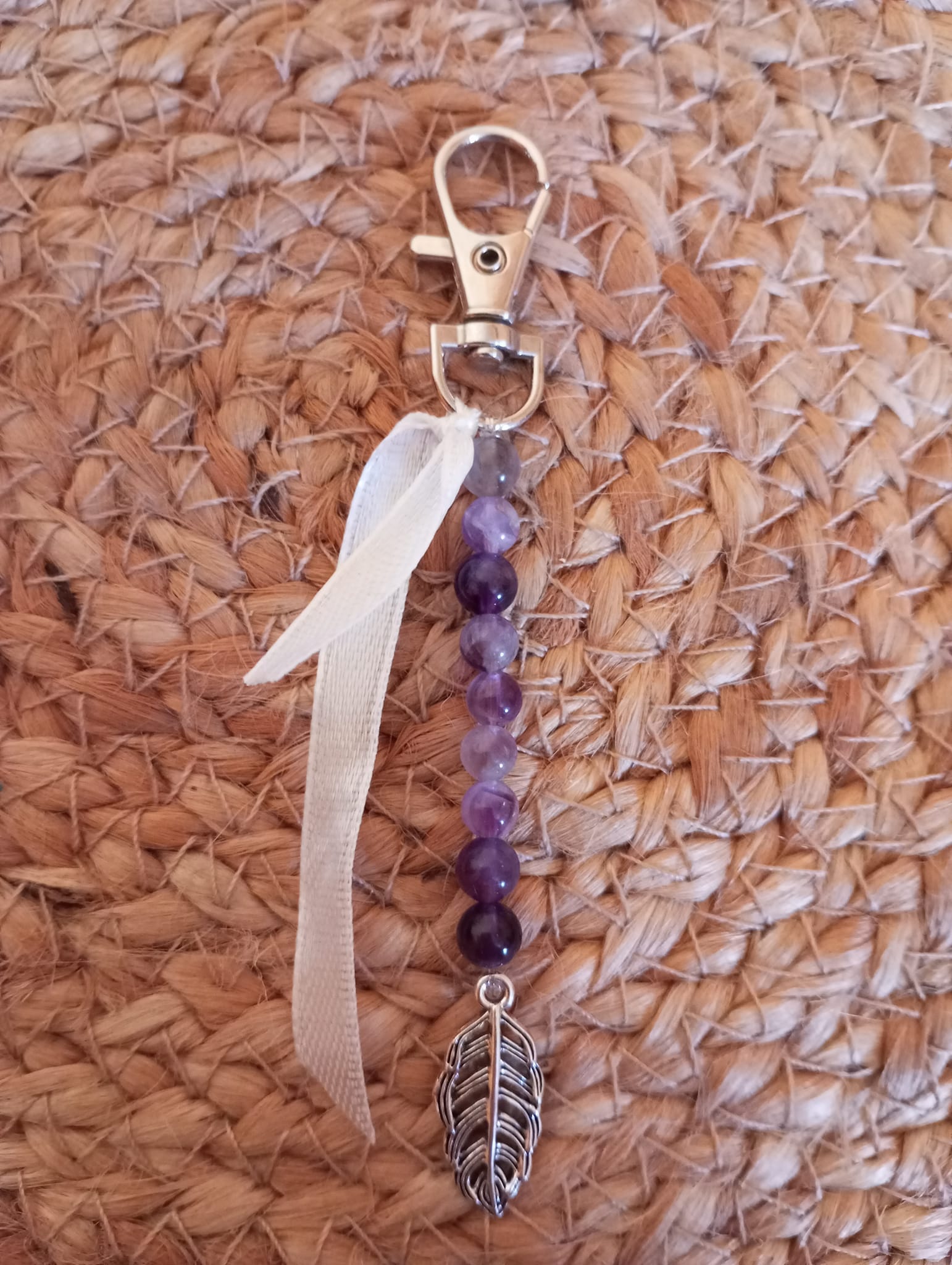 Porte clés Améthyste et plume 